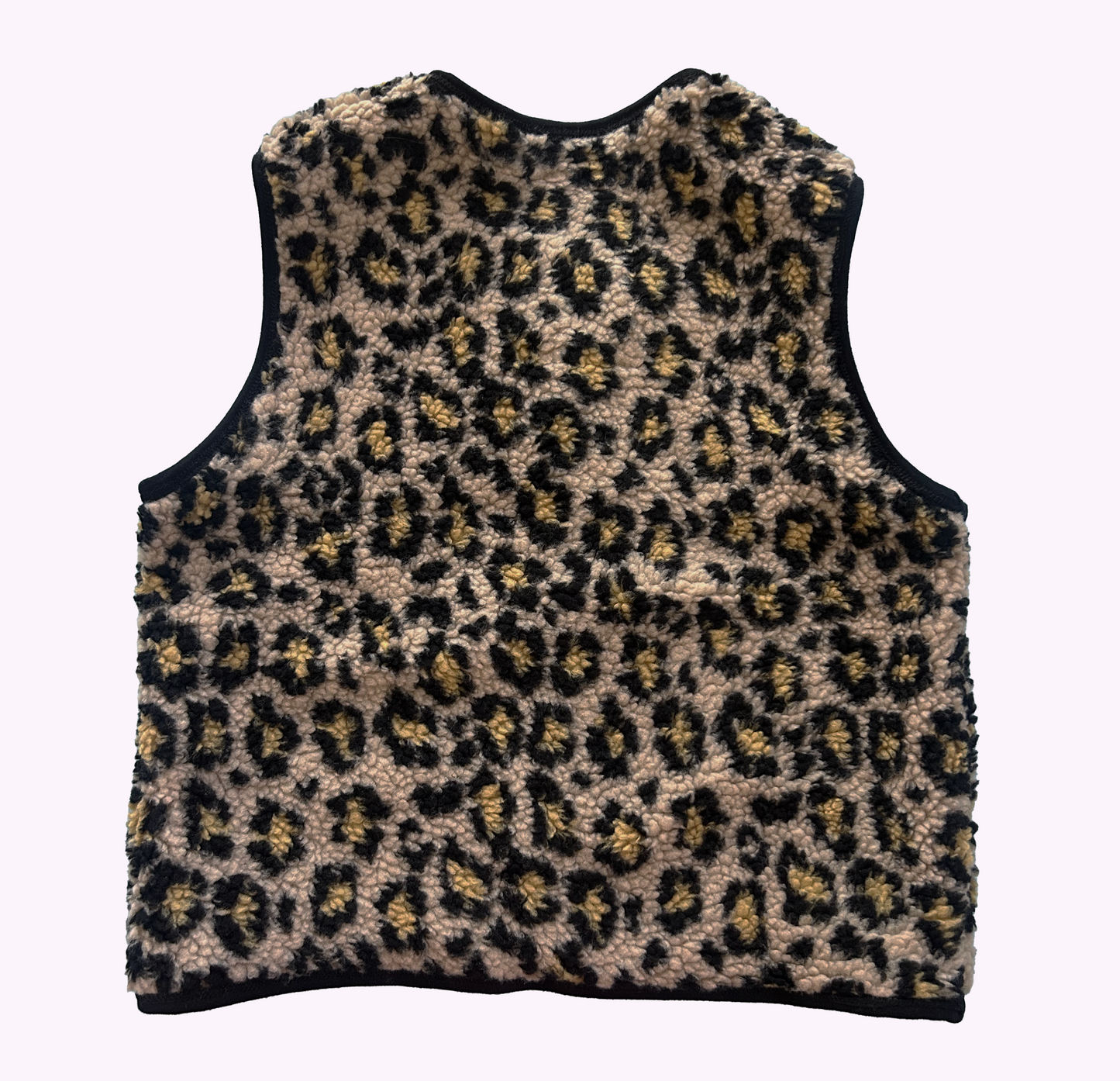 Reversible Vest- Solid Black / Leopard faux fur
