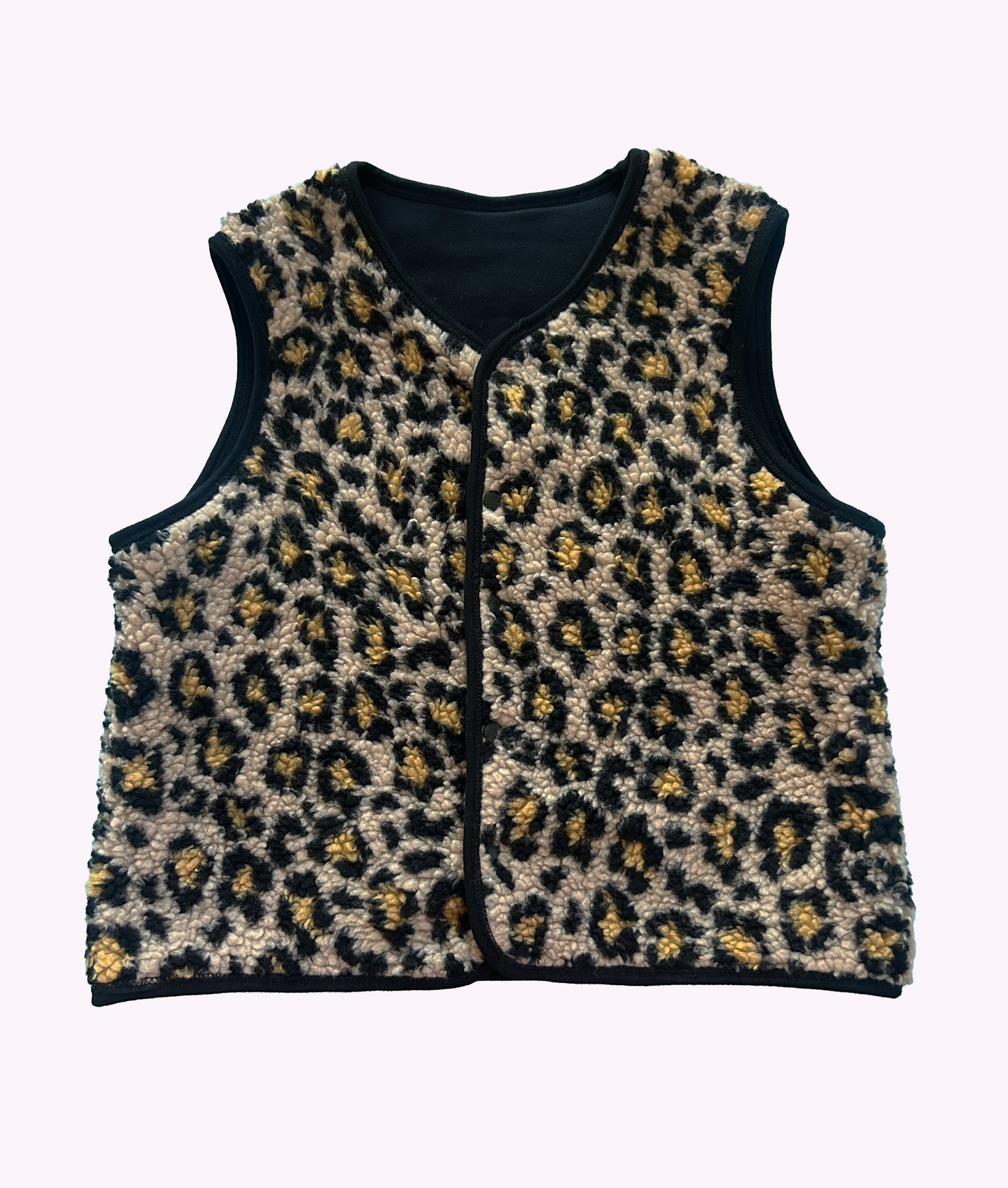 Reversible Vest- Solid Black / Leopard faux fur