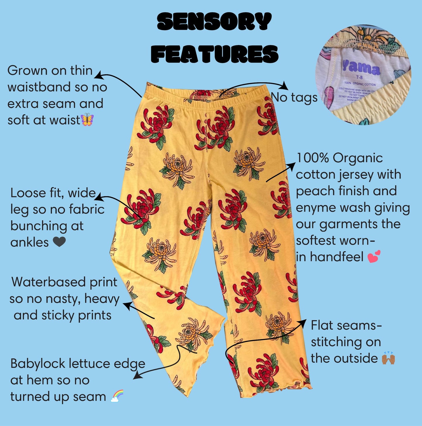 yama sensory flower wide leg pant