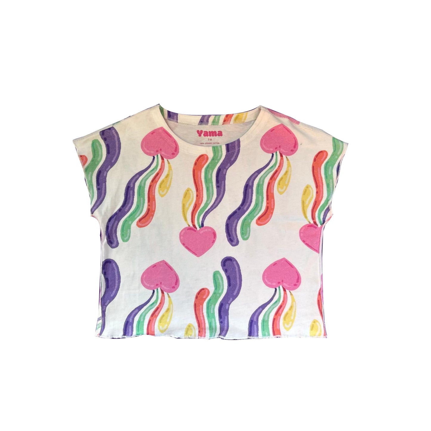 Crop tee- White Rainbow Print