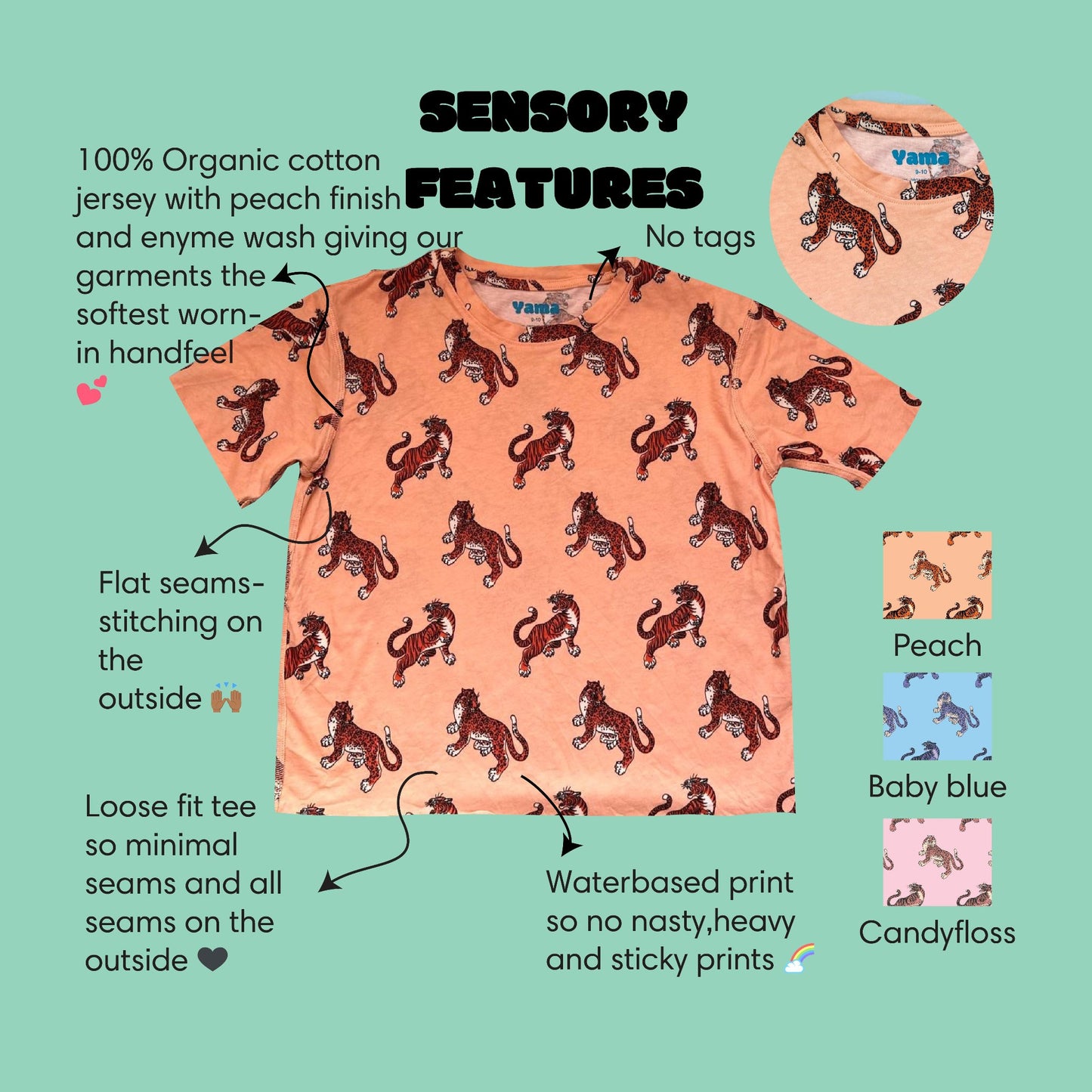 yama sensory tiger tee peach